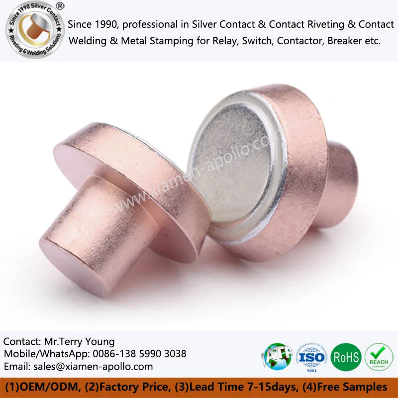 Bimetalinės kontaktinės kniedės, skirtos magnetinei užrakinimo reliui